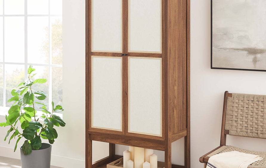 Sorrel Tall Wood Grain Standing Storage Cabinet in Walnut
