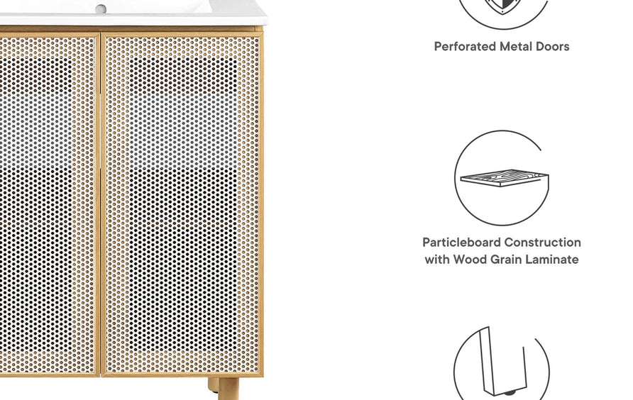 Nash 24" Perforated Metal Bathroom Vanity Cabinet (Sink Basin Not Included) in Oak