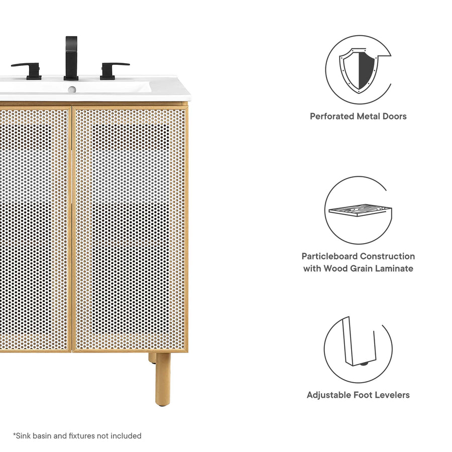 Nash 24" Perforated Metal Bathroom Vanity Cabinet (Sink Basin Not Included) in Oak