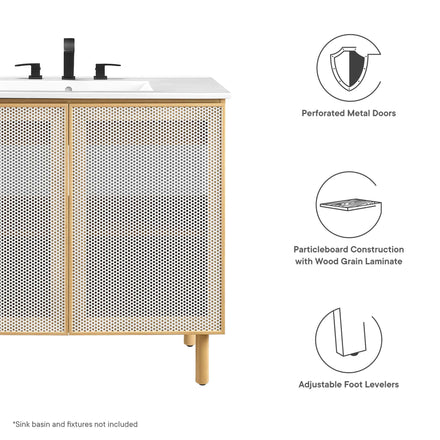 Calla 36" Perforated Metal Bathroom Vanity Cabinet (Sink Basin Not Included) in Oak