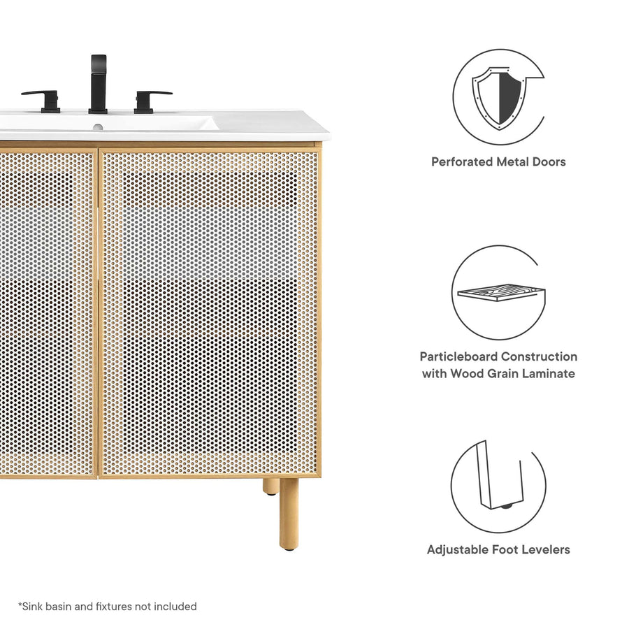 Nash 36" Perforated Metal Bathroom Vanity Cabinet (Sink Basin Not Included) in Oak