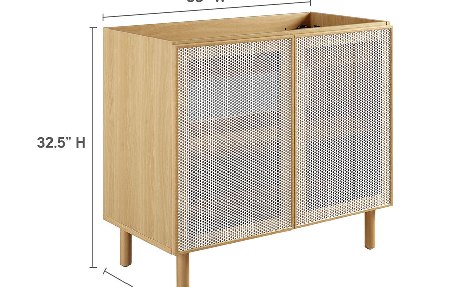 Nash 36" Perforated Metal Bathroom Vanity Cabinet (Sink Basin Not Included) in Oak