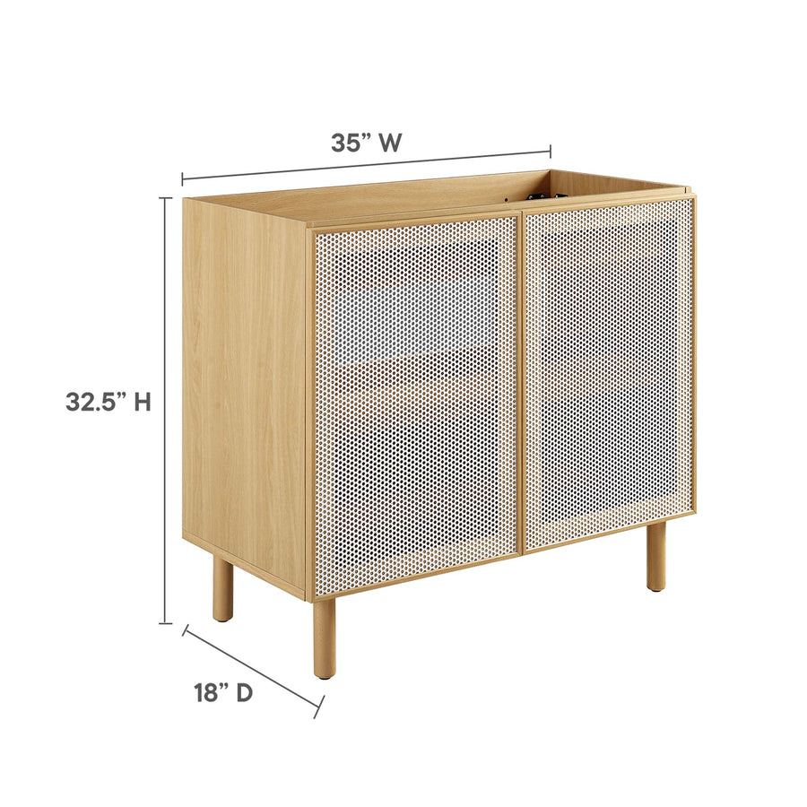 Nash 36" Perforated Metal Bathroom Vanity Cabinet (Sink Basin Not Included) in Oak
