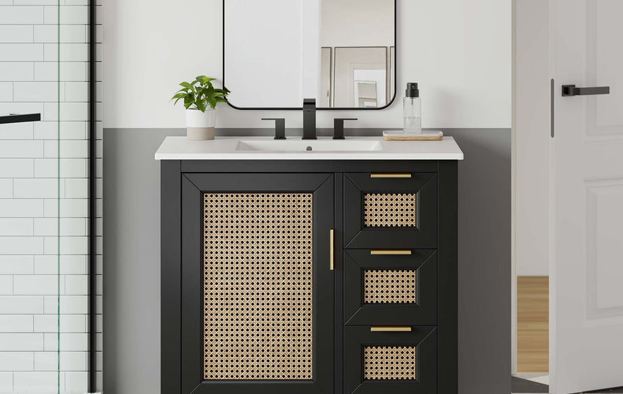 Tobin 36" Solid Wood Bathroom Vanity Cabinet (Sink Basin Not Included) in Black