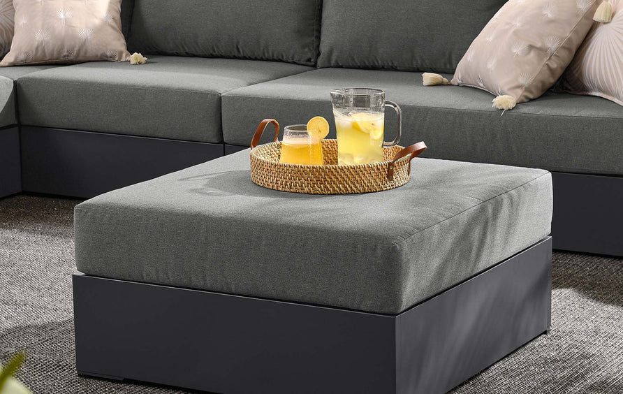 Aspen Outdoor Patio Powder-Coated Aluminum Ottoman in Gray Charcoal