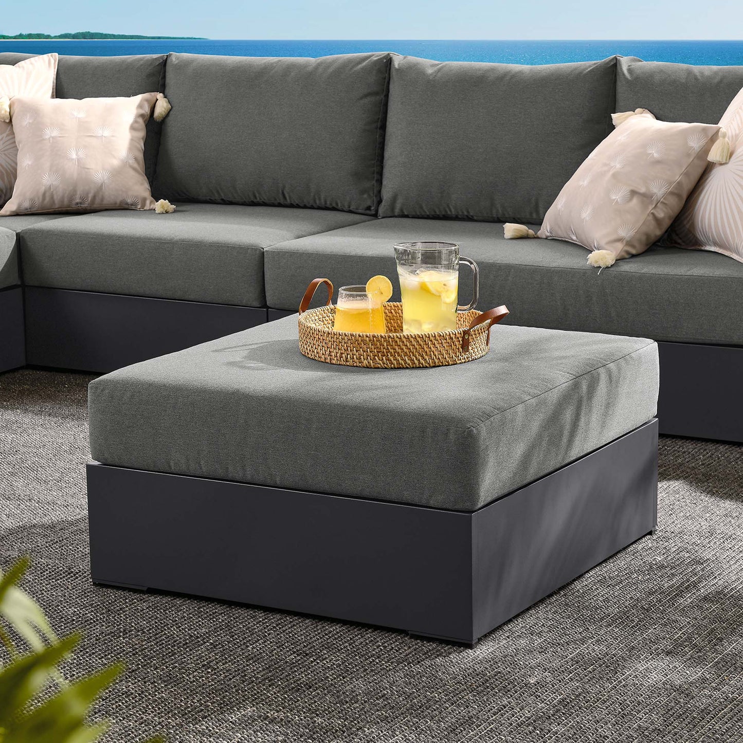 Tahoe Outdoor Patio Powder-Coated Aluminum Ottoman by Furniture For America