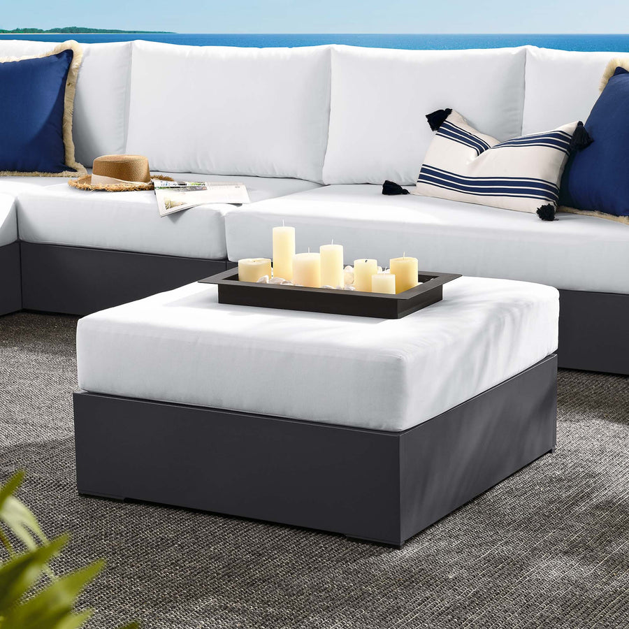 Aspen Outdoor Patio Powder-Coated Aluminum Ottoman in Gray White