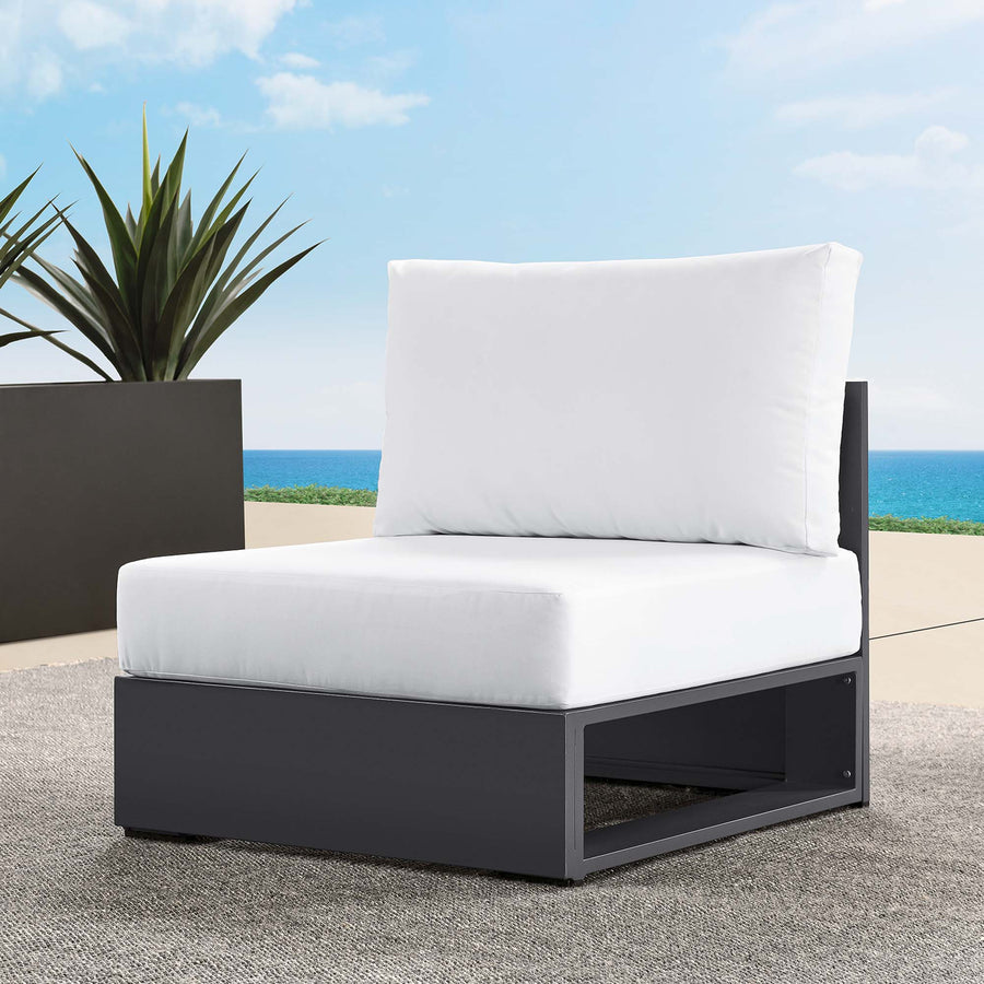 Aspen Outdoor Patio Powder-Coated Aluminum Modular Armless Chair in Gray White