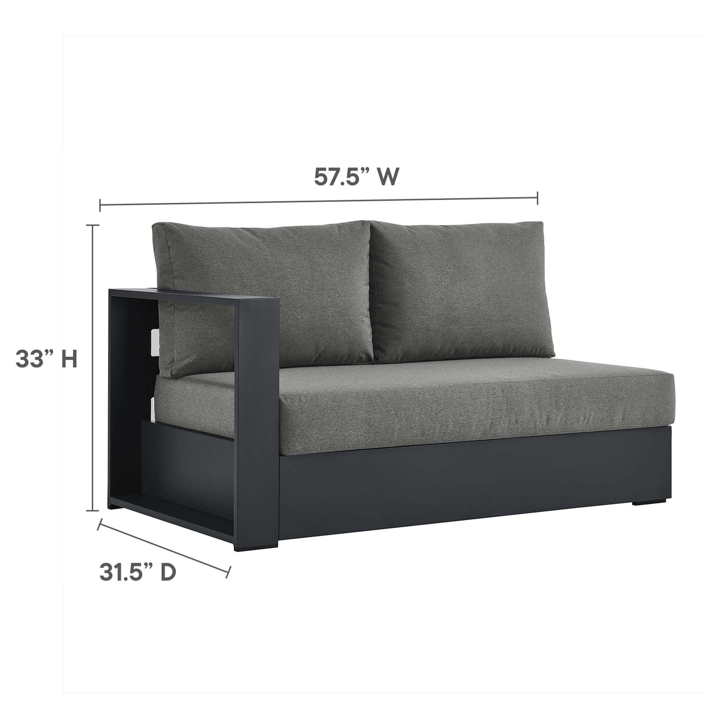 Aspen Outdoor Patio Powder-Coated Aluminum Modular Left-Facing Loveseat in Gray Charcoal