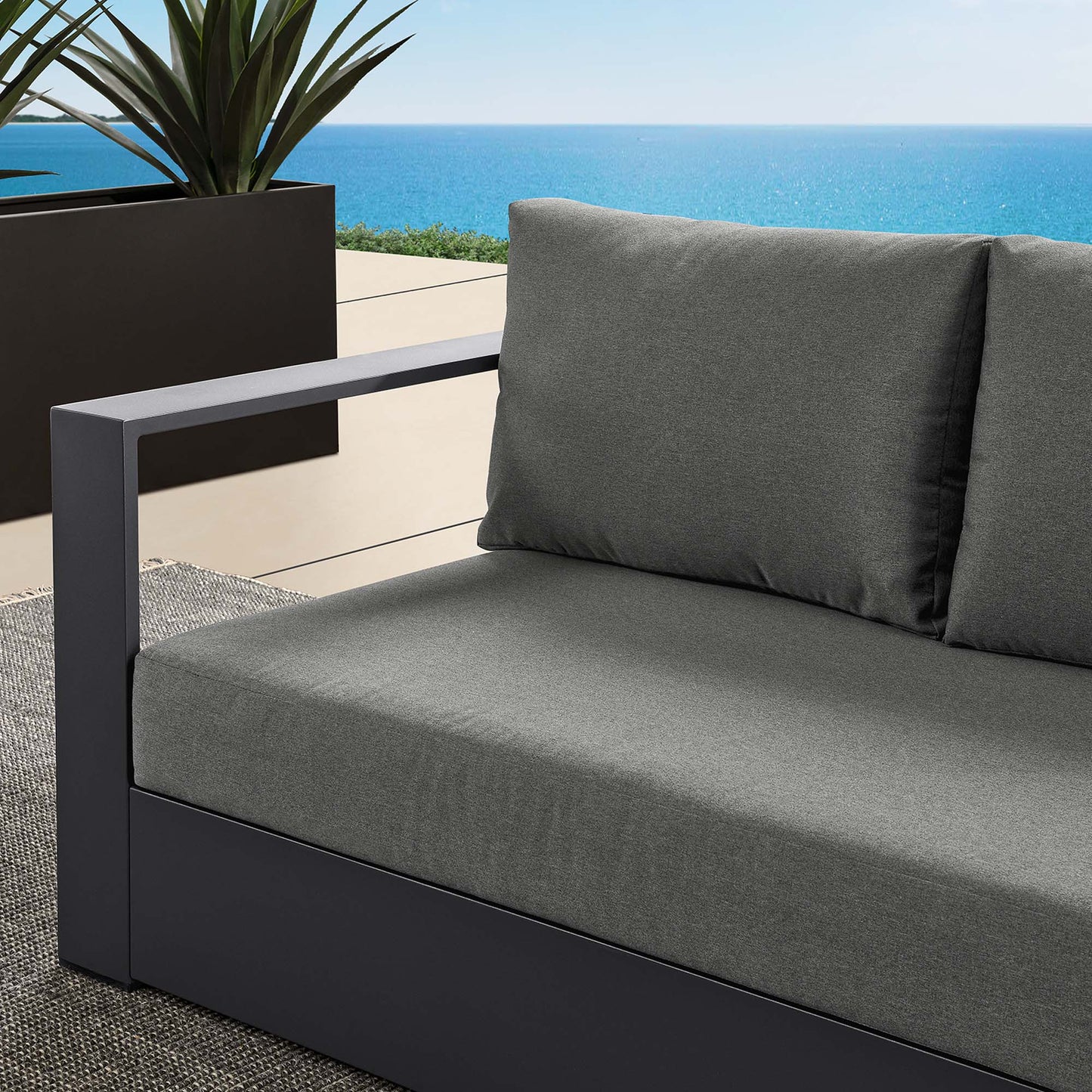Aspen Outdoor Patio Powder-Coated Aluminum Modular Left-Facing Loveseat in Gray Charcoal