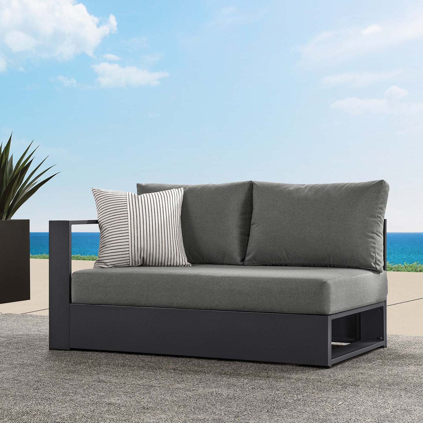 Aspen Outdoor Patio Powder-Coated Aluminum Modular Left-Facing Loveseat in Gray Charcoal