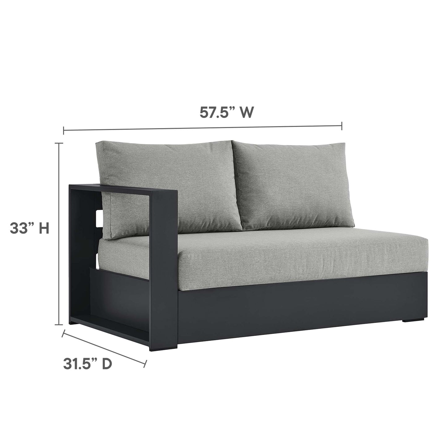 Aspen Outdoor Patio Powder-Coated Aluminum Modular Left-Facing Loveseat in Gray Gray