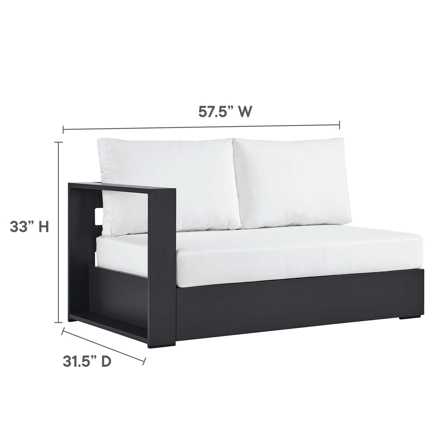 Aspen Outdoor Patio Powder-Coated Aluminum Modular Left-Facing Loveseat in Gray White