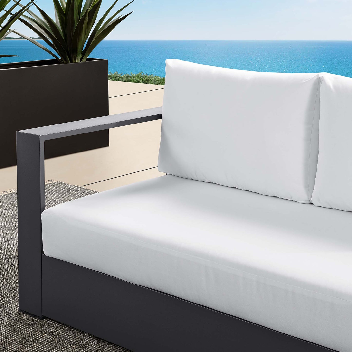 Aspen Outdoor Patio Powder-Coated Aluminum Modular Left-Facing Loveseat in Gray White