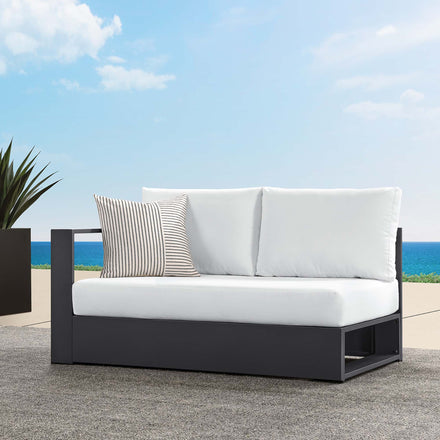 Tahoe Outdoor Patio Powder-Coated Aluminum Modular Left-Facing Loveseat in Gray White