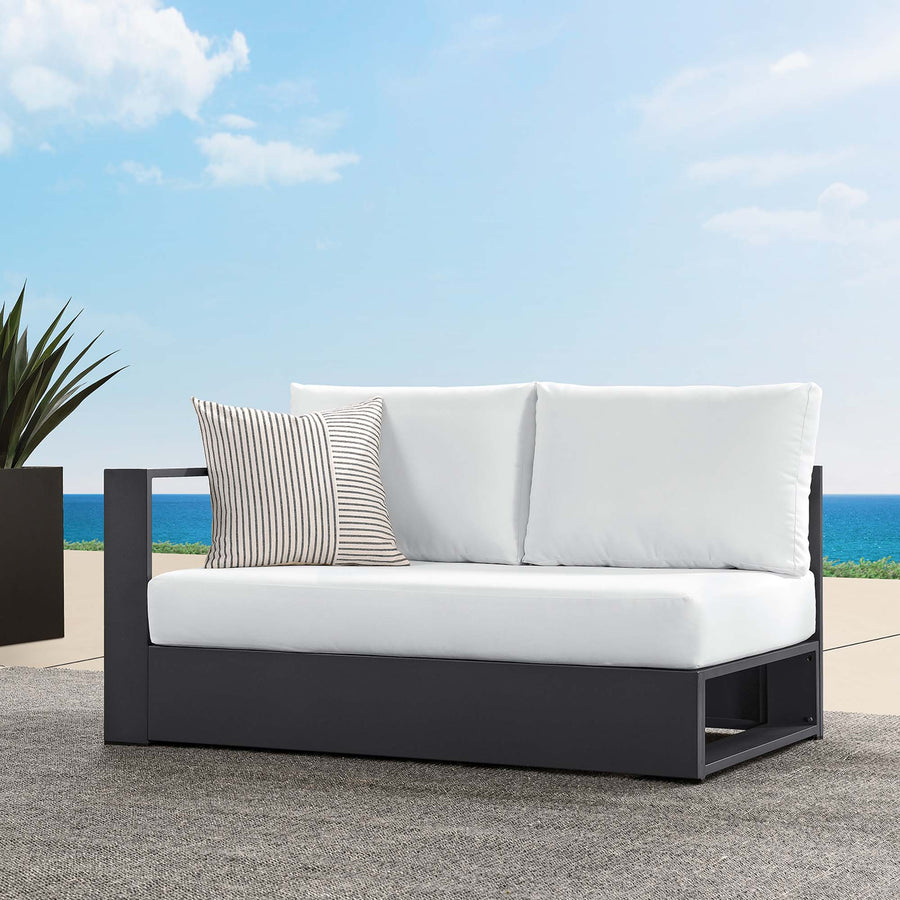 Aspen Outdoor Patio Powder-Coated Aluminum Modular Left-Facing Loveseat in Gray White