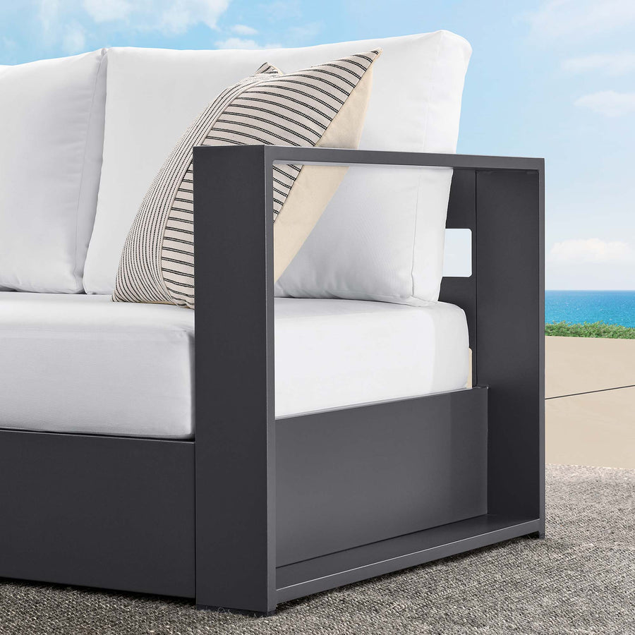 Aspen Outdoor Patio Powder-Coated Aluminum Modular Right-Facing Loveseat in Gray White