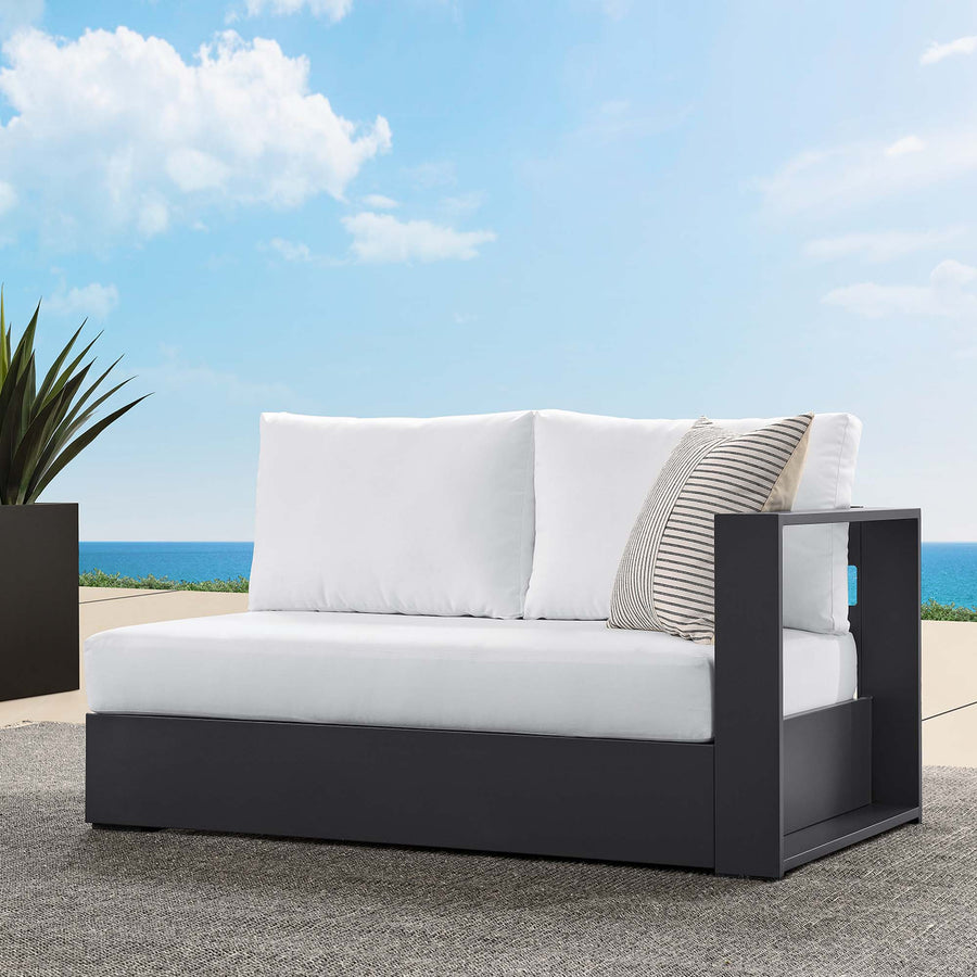 Aspen Outdoor Patio Powder-Coated Aluminum Modular Right-Facing Loveseat in Gray White