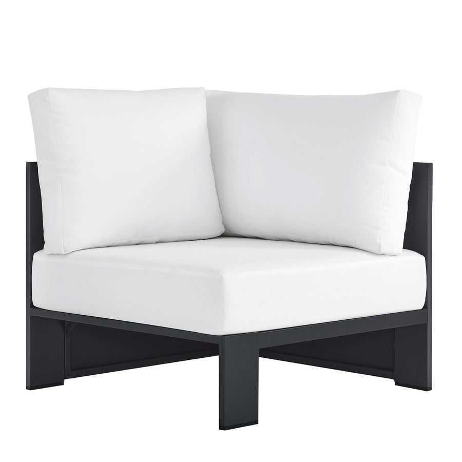Aspen Outdoor Patio Powder-Coated Aluminum Modular Corner Chair in Gray White
