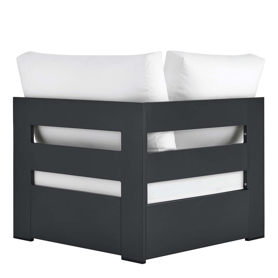 Aspen Outdoor Patio Powder-Coated Aluminum Modular Corner Chair in Gray White