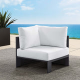 Aspen Outdoor Patio Powder-Coated Aluminum Modular Corner Chair in Gray White