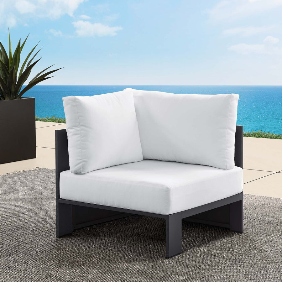 Aspen Outdoor Patio Powder-Coated Aluminum Modular Corner Chair in Gray White