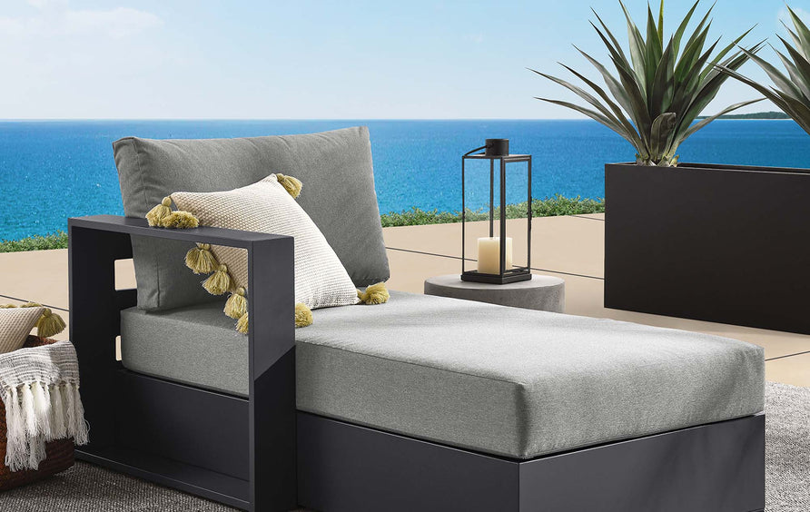 Aspen Outdoor Patio Powder-Coated Aluminum Modular Left-Facing Chaise Lounge in Gray Charcoal