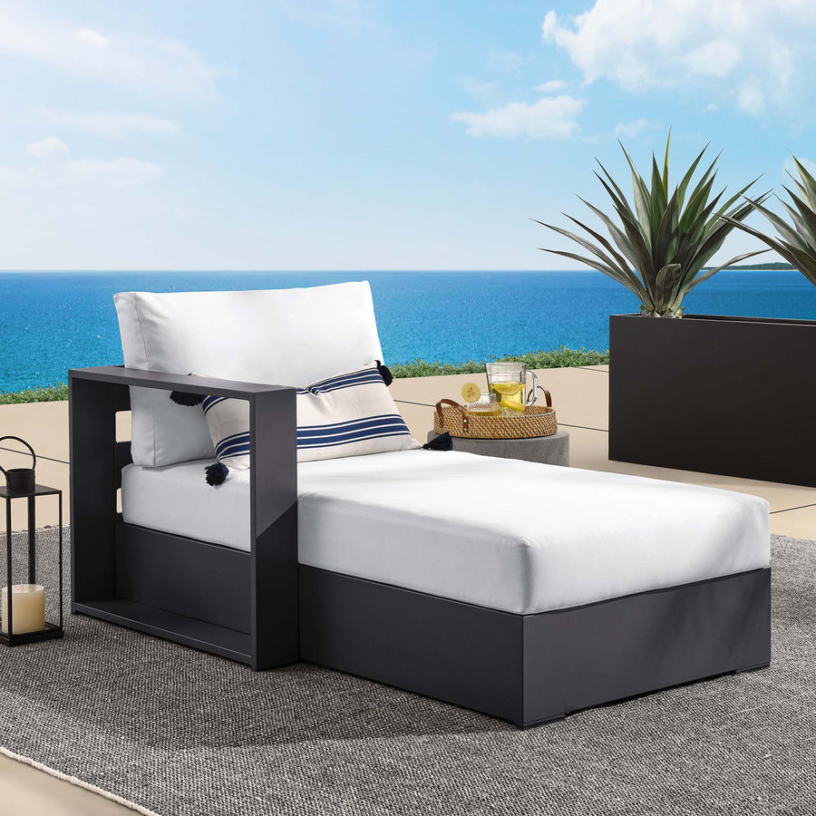Aspen Outdoor Patio Powder-Coated Aluminum Modular Left-Facing Chaise Lounge in Gray White