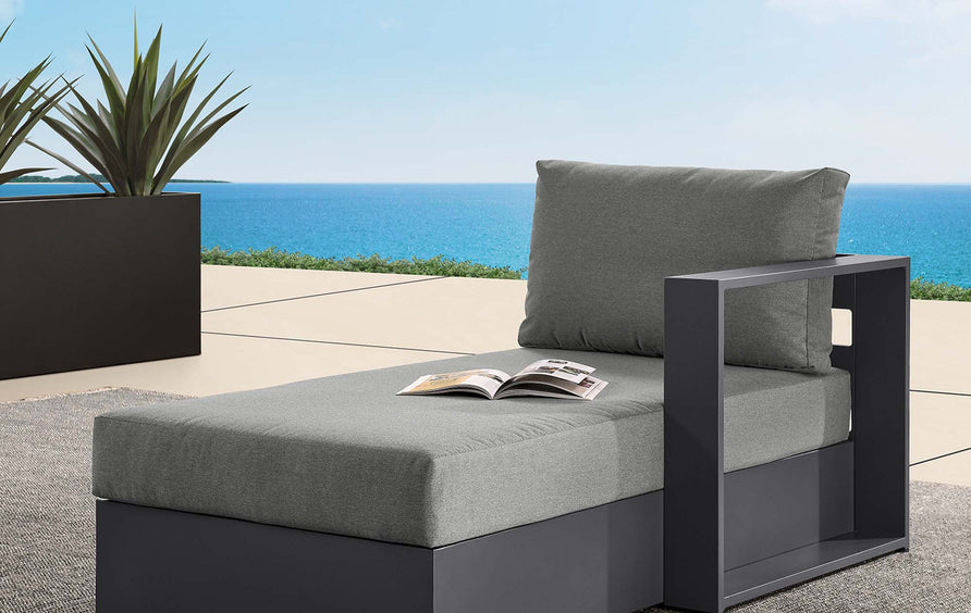 Aspen Outdoor Patio Powder-Coated Aluminum Modular Right-Facing Chaise Lounge in Gray Charcoal