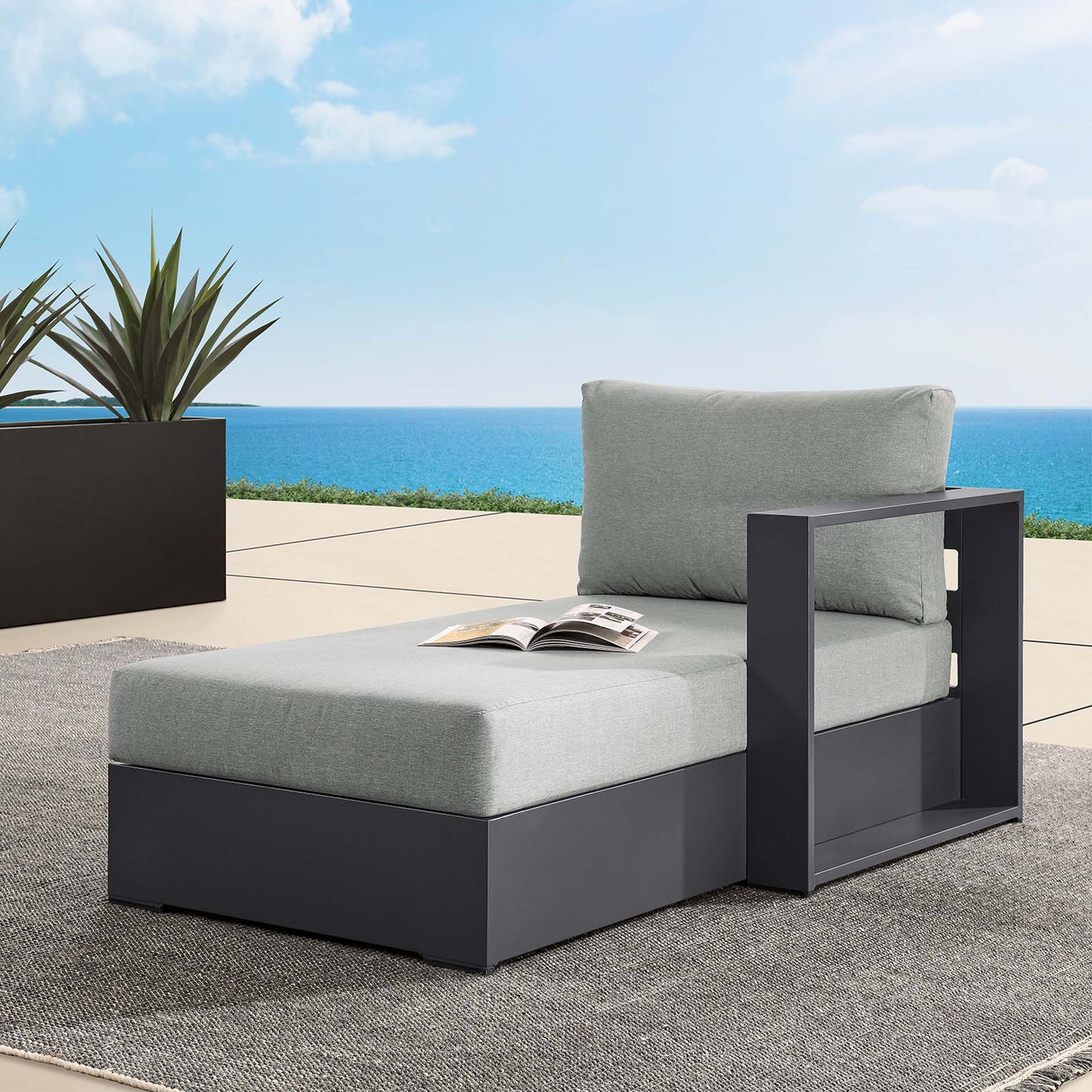 Tahoe Outdoor Patio Powder-Coated Aluminum Modular Right-Facing Chaise Lounge by Furniture for America