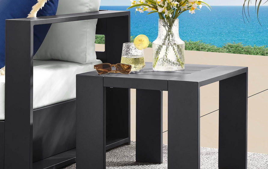 Aspen Outdoor Patio Powder-Coated Aluminum End Table in Gray