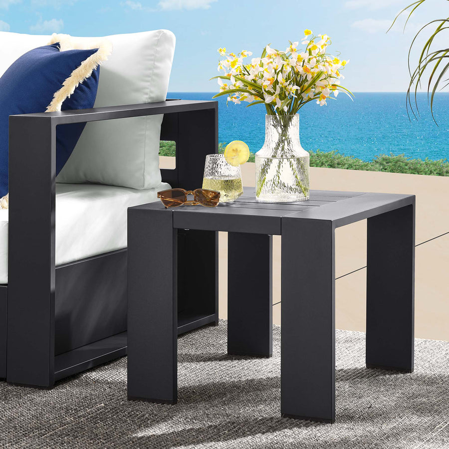 Aspen Outdoor Patio Powder-Coated Aluminum End Table in Gray