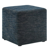 Oren 17" Square Woven Heathered Fabric Upholstered Ottoman in Heathered Weave Azure