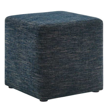 Callum 17" Square Woven Heathered Fabric Upholstered Ottoman in Heathered Weave Azure