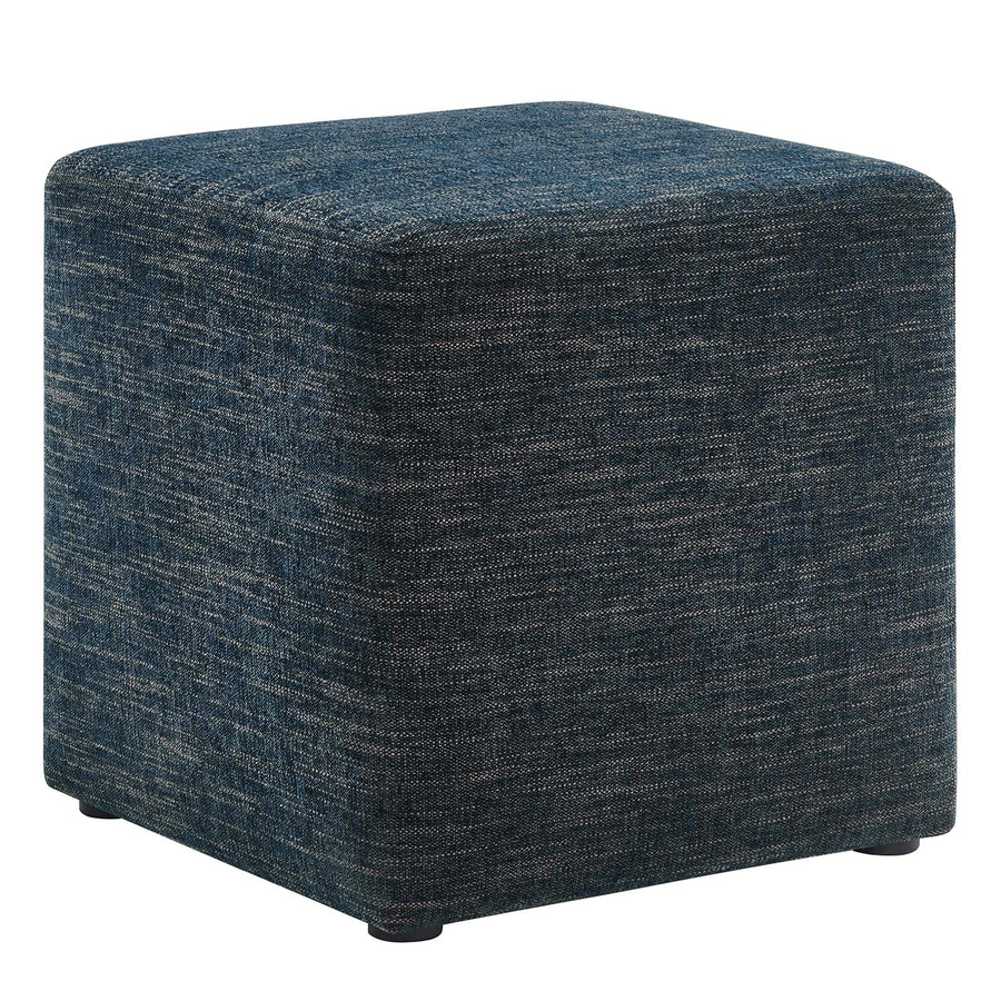 Oren 17" Square Woven Heathered Fabric Upholstered Ottoman in Heathered Weave Azure
