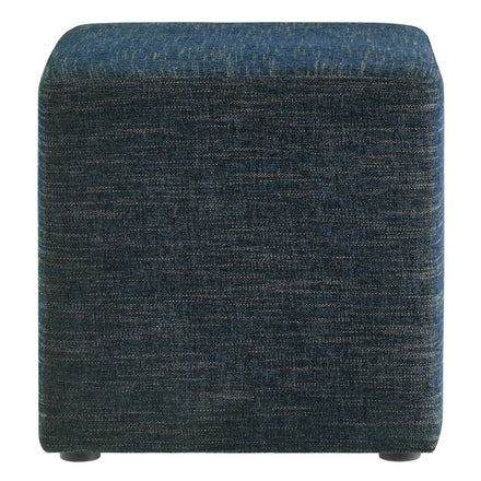 Callum 17" Square Woven Heathered Fabric Upholstered Ottoman in Heathered Weave Azure