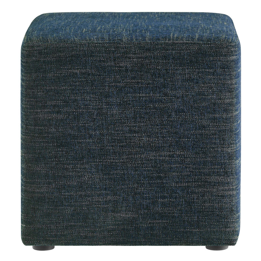 Oren 17" Square Woven Heathered Fabric Upholstered Ottoman in Heathered Weave Azure