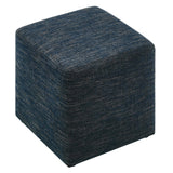 Oren 17" Square Woven Heathered Fabric Upholstered Ottoman in Heathered Weave Azure