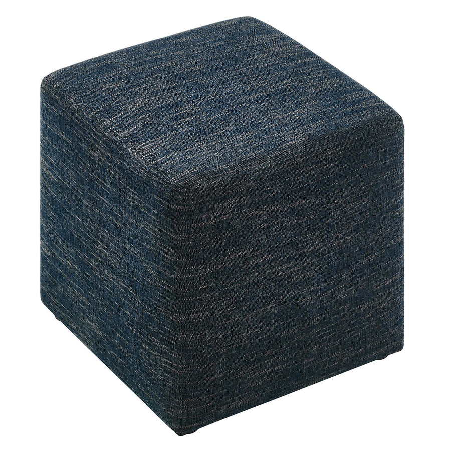 Oren 17" Square Woven Heathered Fabric Upholstered Ottoman in Heathered Weave Azure