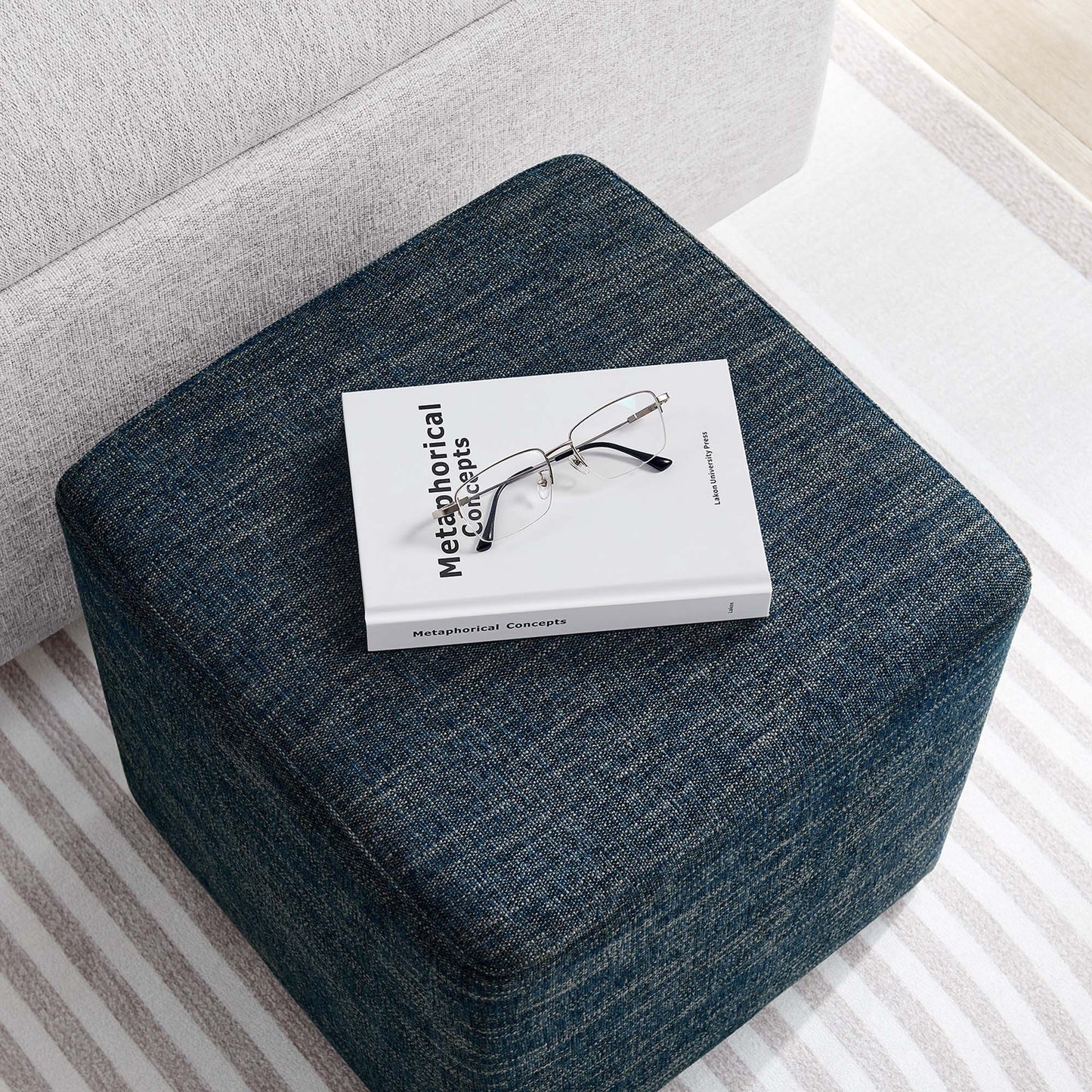 Callum 17" Square Woven Heathered Fabric Upholstered Ottoman by Furniture For America