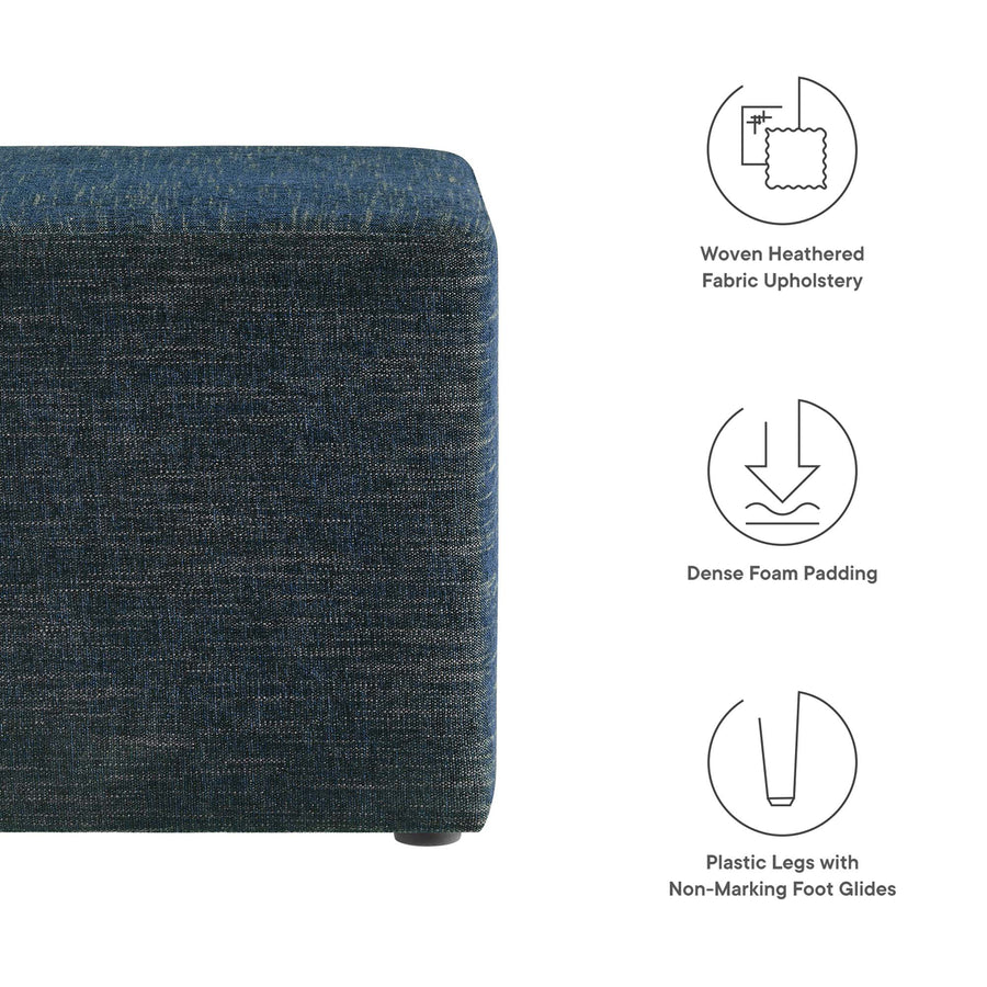 Oren 17" Square Woven Heathered Fabric Upholstered Ottoman in Heathered Weave Azure