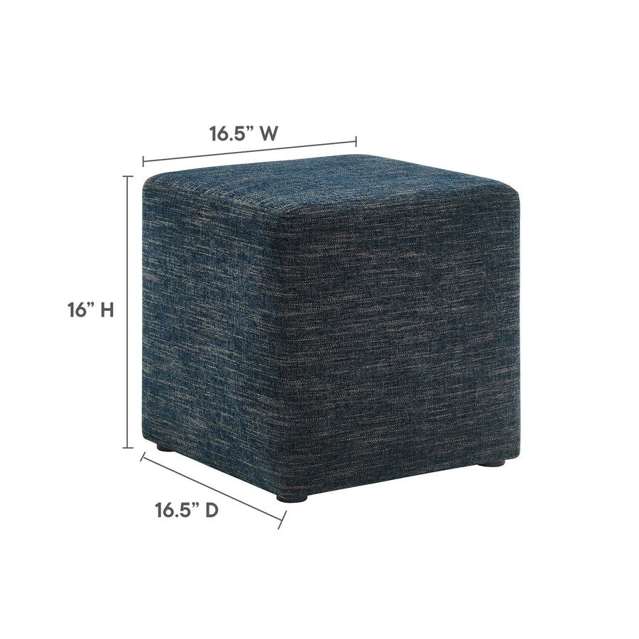 Oren 17" Square Woven Heathered Fabric Upholstered Ottoman in Heathered Weave Azure