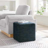 Oren 17" Square Woven Heathered Fabric Upholstered Ottoman in Heathered Weave Azure