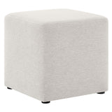 Oren 17" Square Woven Heathered Fabric Upholstered Ottoman in Heathered Weave Ivory