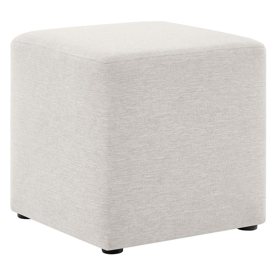 Oren 17" Square Woven Heathered Fabric Upholstered Ottoman in Heathered Weave Ivory