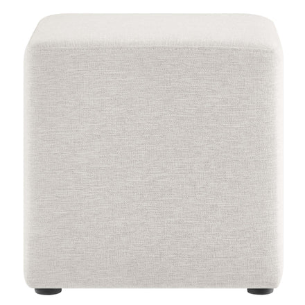 Callum 17" Square Woven Heathered Fabric Upholstered Ottoman in Heathered Weave Ivory