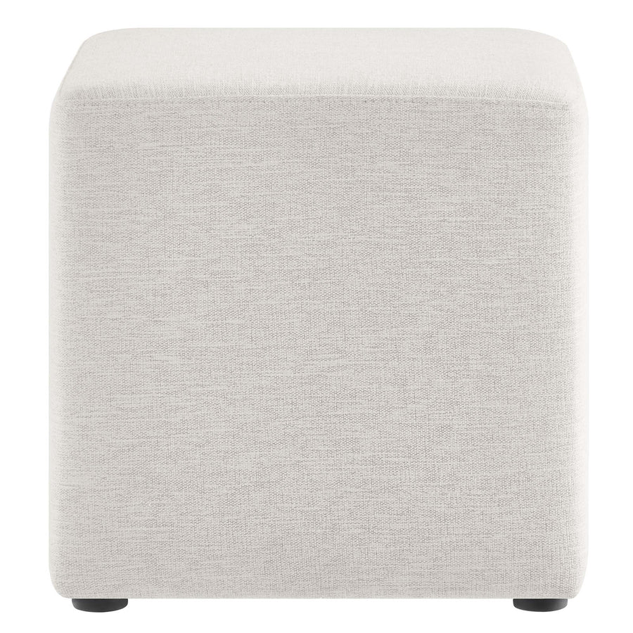 Oren 17" Square Woven Heathered Fabric Upholstered Ottoman in Heathered Weave Ivory
