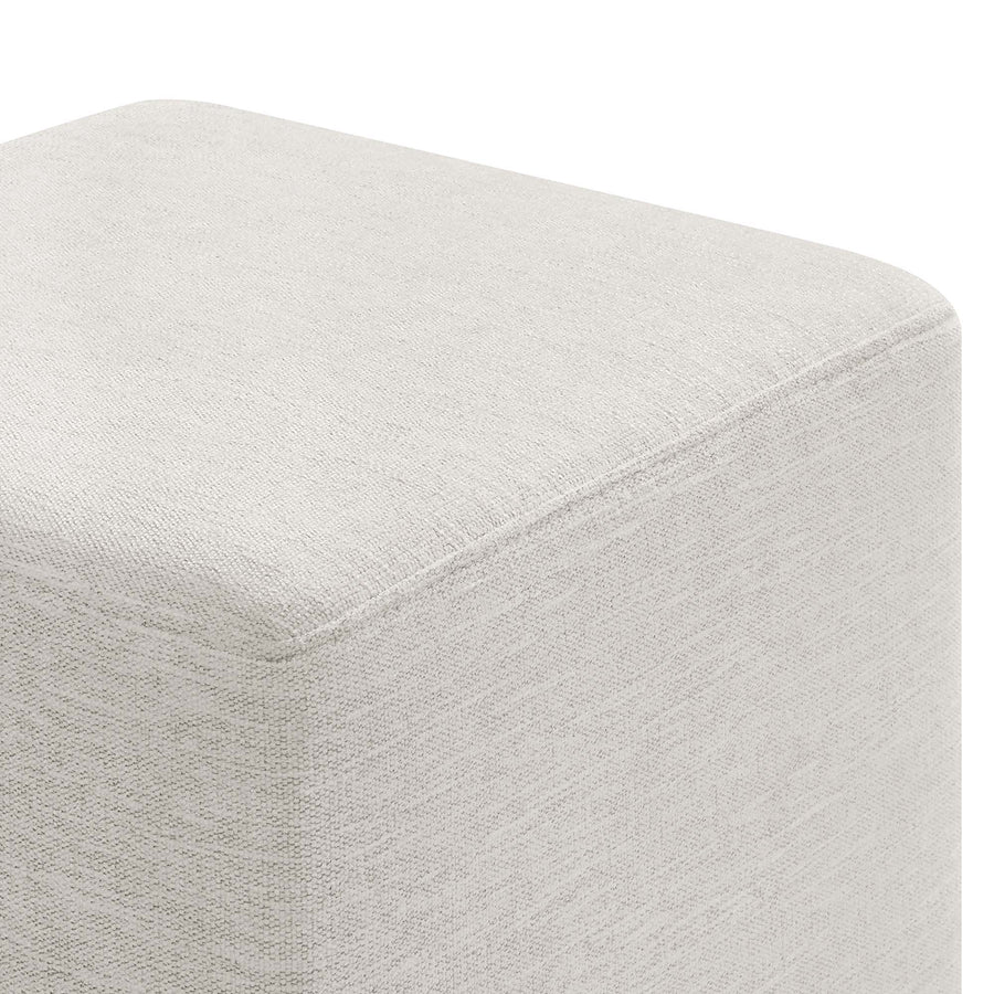 Oren 17" Square Woven Heathered Fabric Upholstered Ottoman in Heathered Weave Ivory