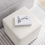 Oren 17" Square Woven Heathered Fabric Upholstered Ottoman in Heathered Weave Ivory