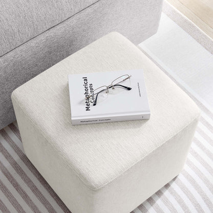 Callum 17" Square Woven Heathered Fabric Upholstered Ottoman by Furniture For America